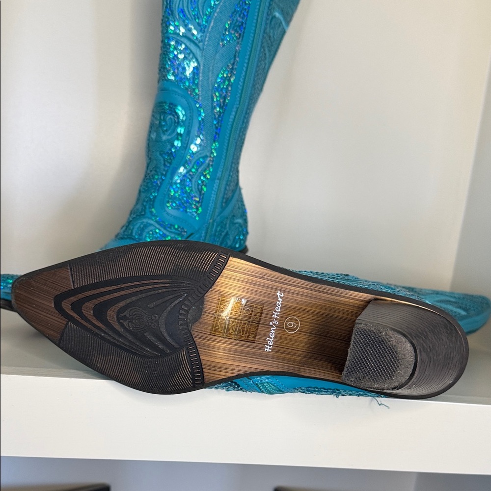 Elegant Turquoise Heeled Boots - Picture 5 of 8